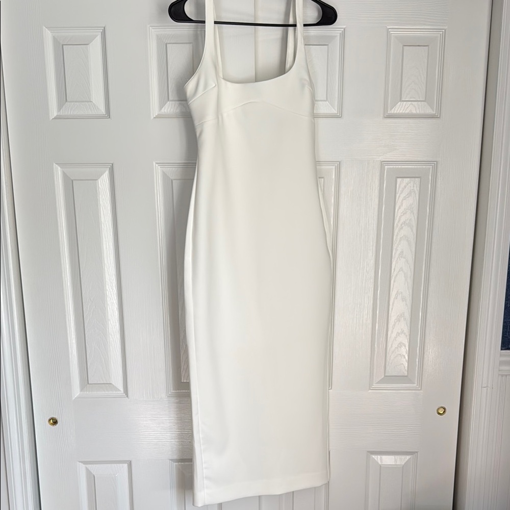 Zara white Square-Neck Bodycon Midi Dress